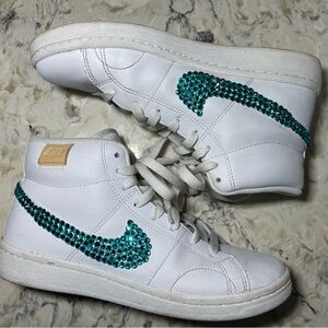 WOMEN'S NIKE COURT ROYALE 2 MID SNEAKERS Rhinestone bedazzled teal